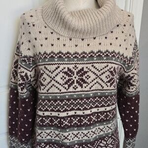Gander Mountain - Large -Cozy Patterned Turtleneck Sweater - Cream and Brown